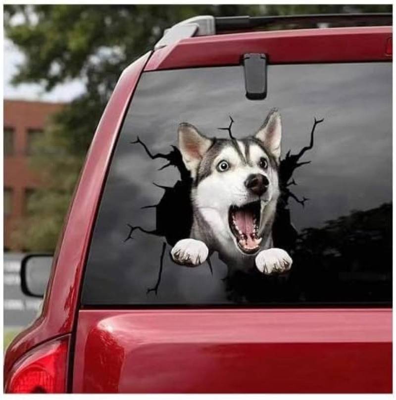 AIPASTN Car Aufkleber Hund An Bord 18 cm (7,08 Zoll) cm Husky Crack Car Aufkleber, PVC Dogscar Fenster Klammer, Wasserdicht 1PS von AIPASTN