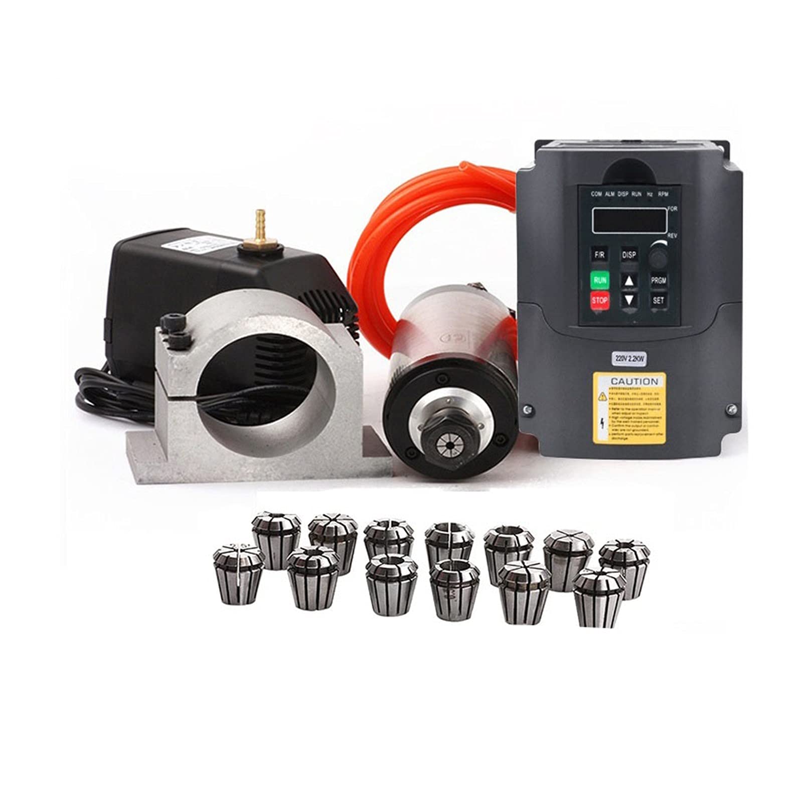 Frequenzumsetzer, 2,2 kW Wassergekühlte Spindel Kit CNC Spindelmotor + 2. 2kW VFD + 8 0mm Clamp + Wasserpumpe/Rohr + 13pcs Er20. Zum CNC Router(2.2KW er20 80mm kits,110v) von AIRYSSFU