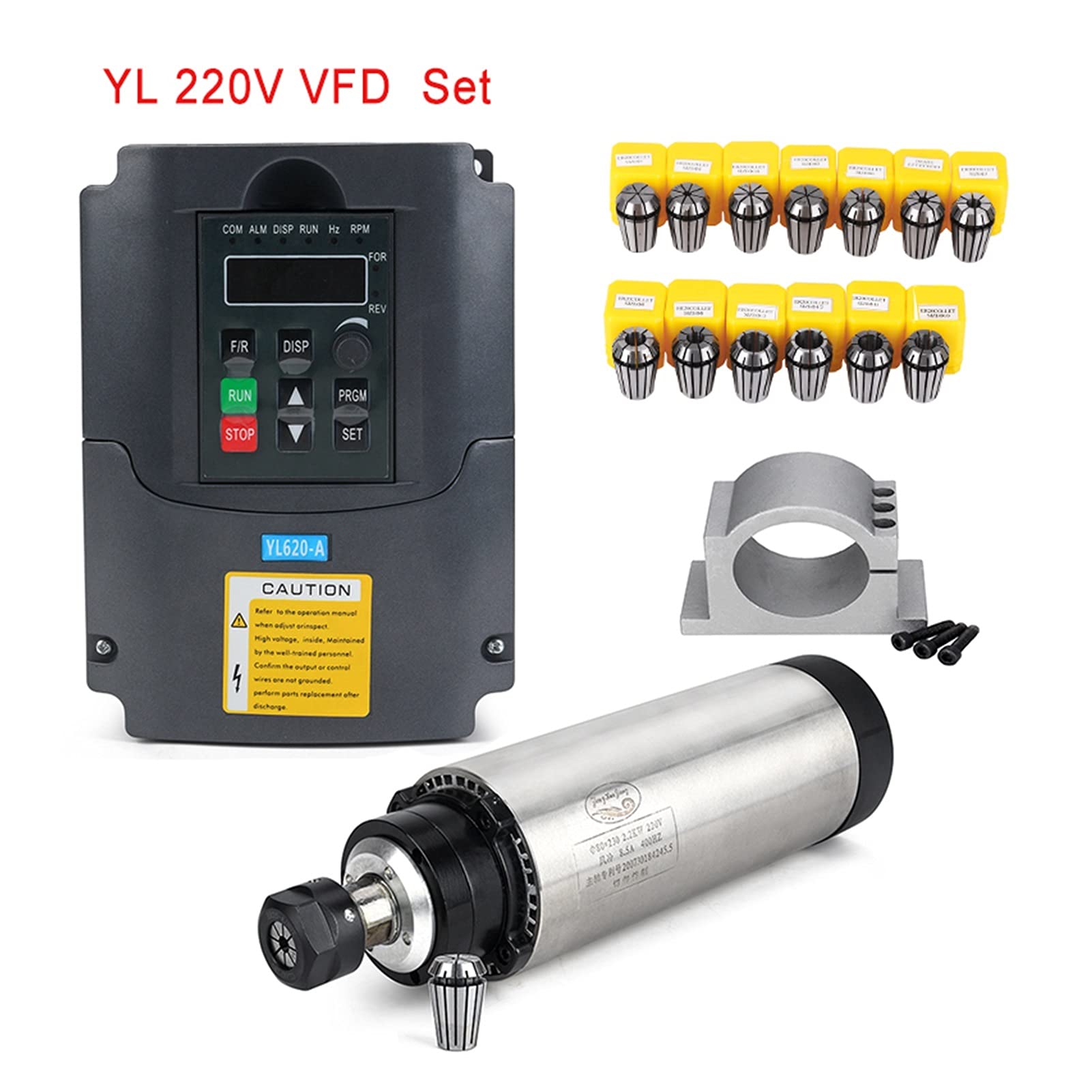 Frequenzumsetzer, 2.2 kW luftgekühlte Spindel Er20. Spindelmotor 4 Lager luftgekühlt 2200W CNC Fräsmotor. & VFD 8. 0mm Klammer & Er20. Hebezange(YL 220 VFD Set) von AIRYSSFU