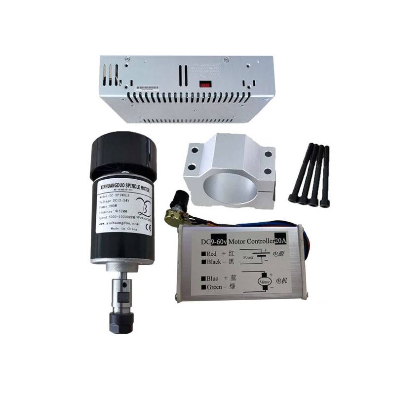 Spindelmotor, 0,2 kW luftgekühlte Spindel ER11 Spannfutter CNC 200 W Spindelmotor + 52 mm Klemmen + Netzteil + Drehzahlregler for DIY CNC 24 V 10000 U/min(Package 5) von AIRYSSFU