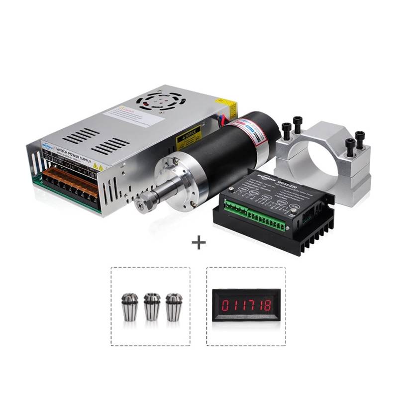 Spindelmotor, Bürstenloser 500-W-Spindelmotor ER11-Gleichstrommotor for CNC-Fräsen mit Netzteiltreiber 55-mm-Klemmhalterung ER11-Spannzangen(Kit 4) von AIRYSSFU