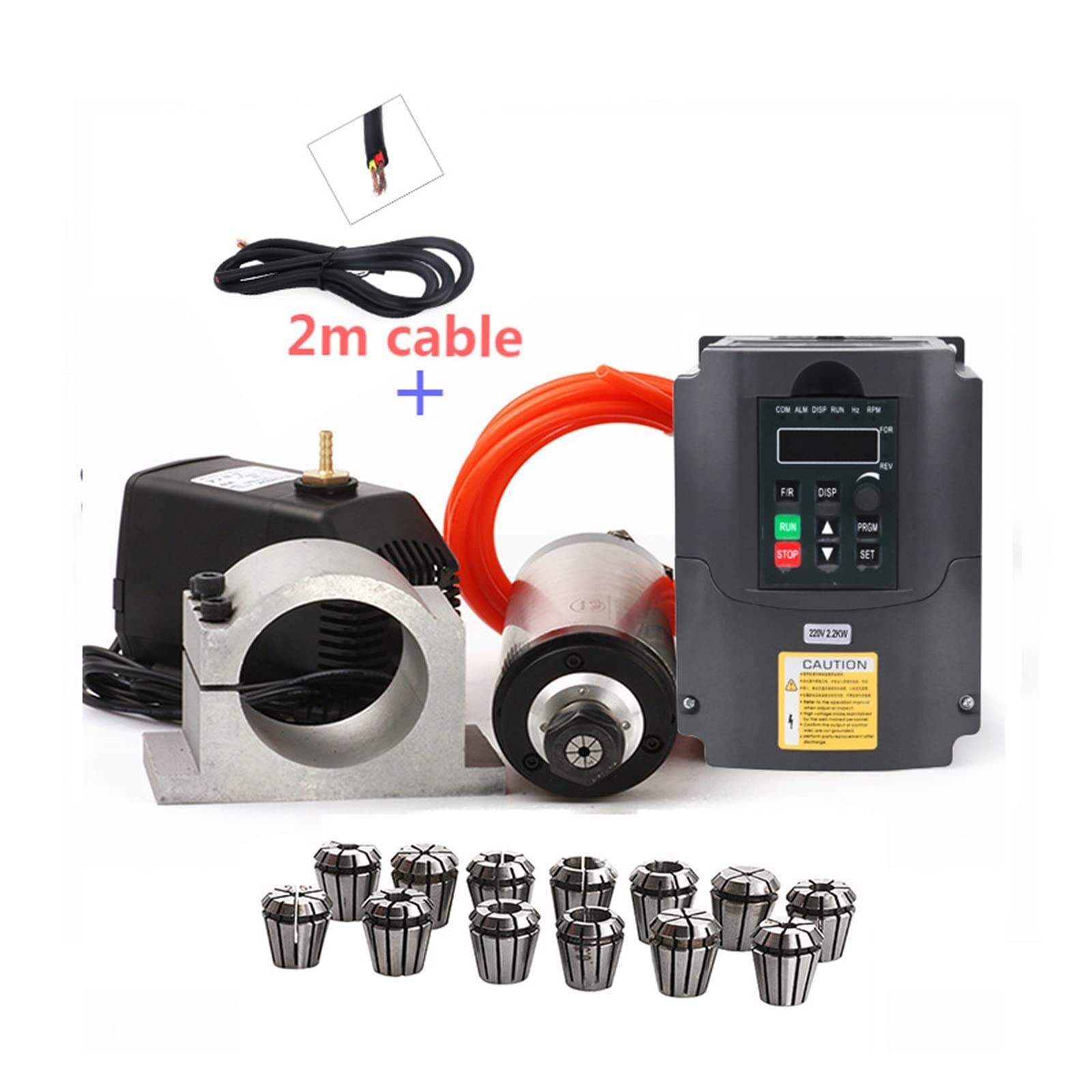 Spindelmotor, Wassergekühltes 2,2-kW-Spindel-Kit ER20-Frässpindelmotor + 2,2-kW-VFD + 80-Klemme + Wasserpumpe + 13 Stk. ER20 + 1-m-Kabel for CNC-Fräser(10tons 5tons) von AIRYSSFU