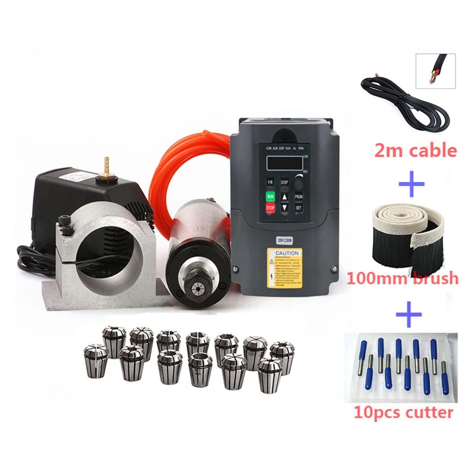 Spindelmotor, Wassergekühltes 2,2-kW-Spindel-Kit ER20-Frässpindelmotor + 2,2-kW-VFD + 80-Klemme + Wasserpumpe + 13 Stk. ER20 + 1-m-Kabel for CNC-Fräser(Package 5) von AIRYSSFU