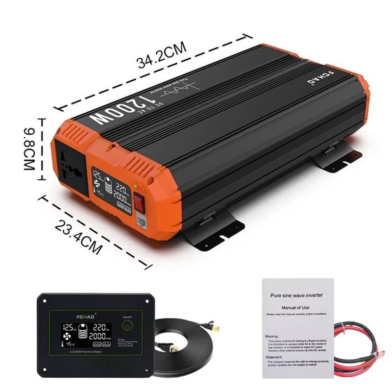 Wechselrichter, Reine Sinuswelle 3000W Wechselrichter DC zu AC 50HZ Stromrichter LCD-Display Autozubehör for Camping(1200W,24V_240) von AIRYSSFU