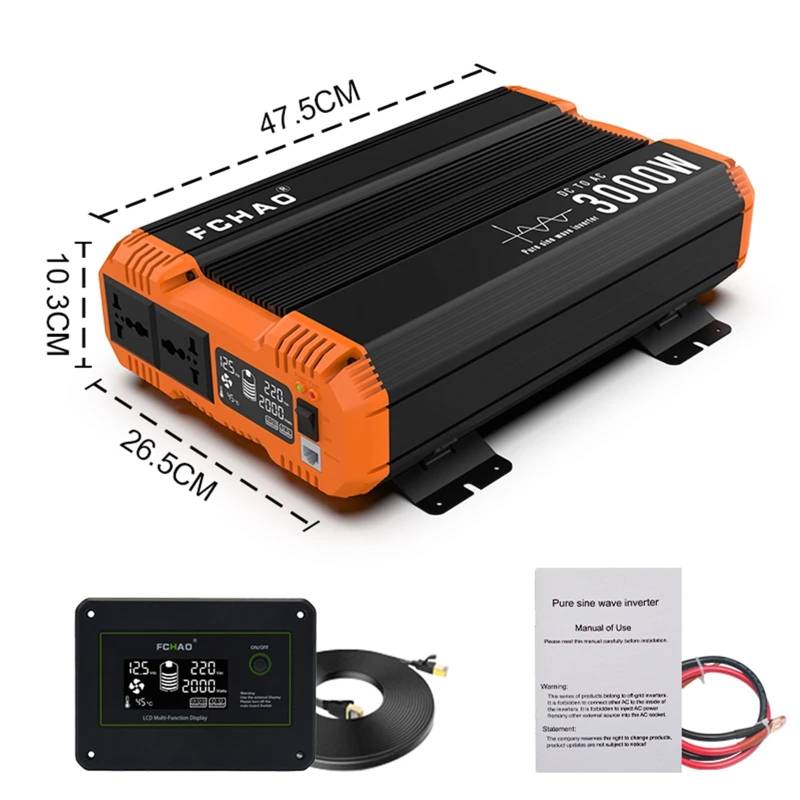 Wechselrichter, Reine Sinuswelle 3000W Wechselrichter DC zu AC 50HZ Stromrichter LCD-Display Autozubehör for Camping(3000W,48V_240) von AIRYSSFU