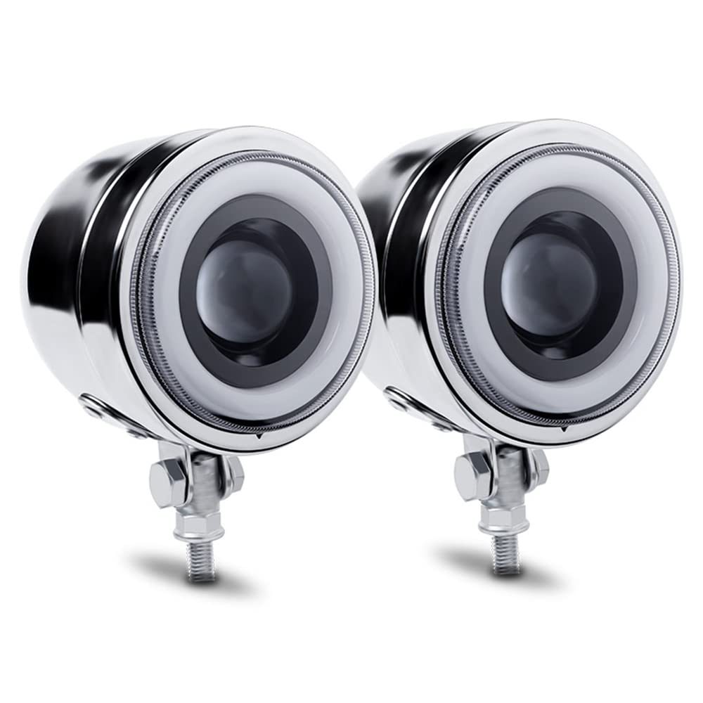 AIVYNA Motorrad Zusatzscheinwerfer Chrom Metall LED Fahrscheinwerfer Blaulicht Angel Eye Straight Beam High Abblendlicht Nebelscheinwerfer,2pcs AIVYNA Motorrad Zusatzscheinwerfer Chrom Metall LED Fahrscheinwerfer Blaulicht Angel Eye Straight Beam High Abblendlicht Nebelscheinwerfer,2pcs von AIVYNA