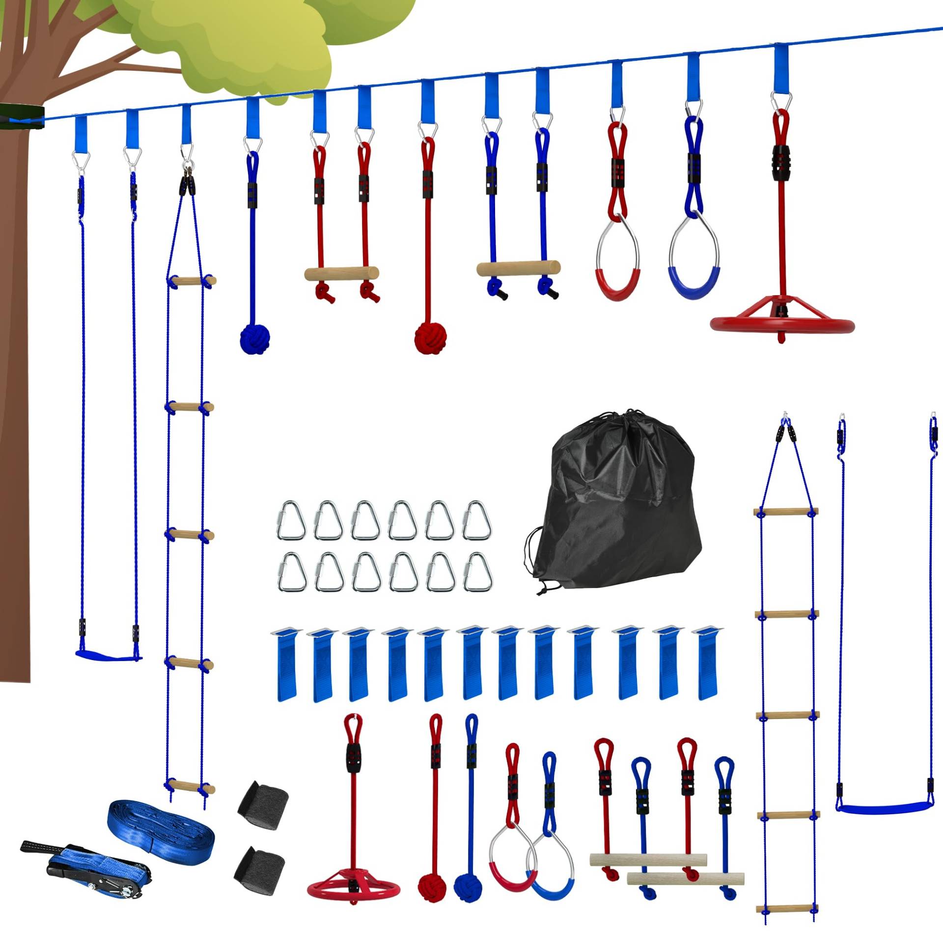 AIYAPLAY Ninja Warrior Hindernisparcours für Kinder 10 m Ninja Slackline Kit mit Kletterleiter Zubehör, Turnringe, Hängetablett, Schaukel, Kletterstangen, Trainingsausrüstungsset für Kinder AIYAPLAY Ninja Warrior Hindernisparcours für Kinder 10 m Ninja Slackline Kit mit Kletterleiter Zubehör, Turnringe, Hängetablett, Schaukel, Kletterstangen, Trainingsausrüstungsset für Kinder von AIYAPLAY