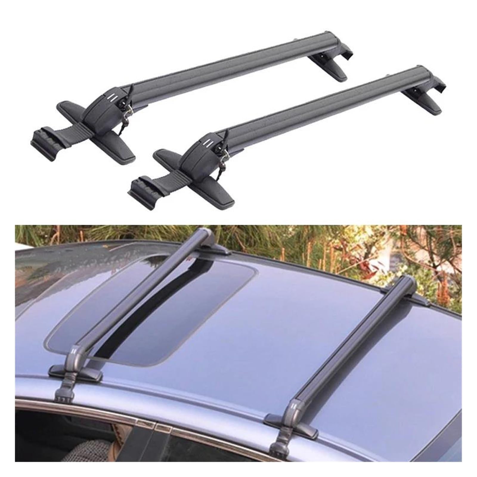 Auto Gepäckträger Dachgepäckträger Universal Fahrzeug Auto Dach Montage Rack Schiene Bar Schwarz Aluminium Gepäckträger Mit Schloss Auto Rack 1 Paar/2 Stücke(2pcs 90cm) von AJHJET