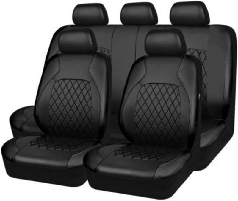 Auto Sitzbezüge Sets für Volkswagen VW Phaeton 5-Seats/2007-2016, Wasserdicht Vordersitze Rücksitzschoner Leicht Zu Reinigen Schutz Lederausstattung,A/9pcs Set Black von AJIH