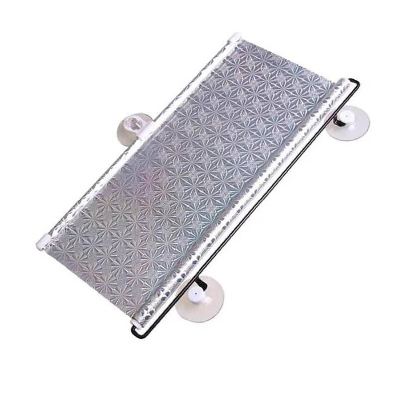 Sonnenblende Auto Auto Versenkbare Sonnenschirm Sonnenschutz Seite Fenster Windschutzscheibe Vorhang Roller Aufrollen Universal Folding Sonnenblende Blatt Fenster Sonnenschutz(58X125 Silver) von AJQBRMB