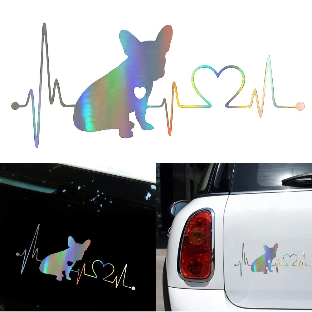 AKDSteel Aufkleber Französische Bulldogge Herzschlag 3D Vinyl Autofenster Stoßstange Aufkleber von AKDSteel