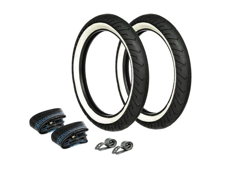 AKF Set: 2x Reifen Weißwand MITAS 2.75 x 16 + 2x Schläuche + 2x Felgenband von AKF