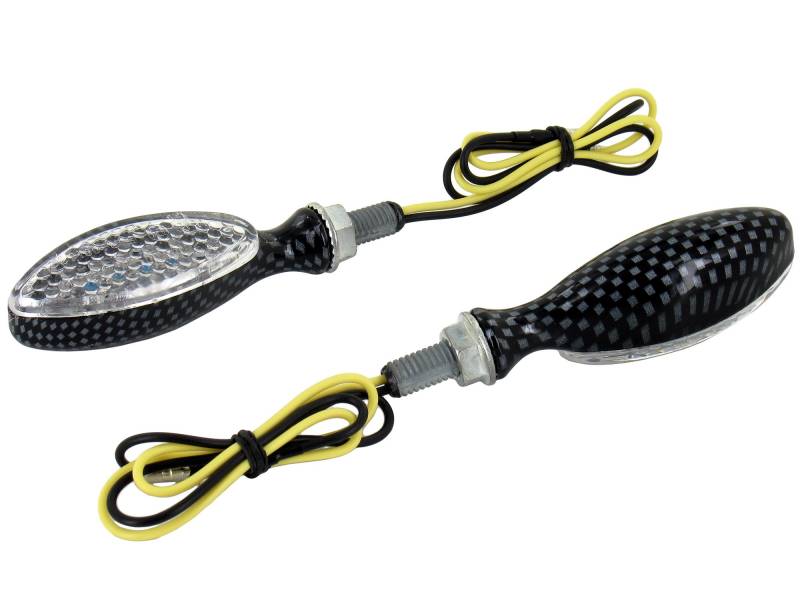 VEBCO Set: 2 Mini-Blinker 12V LED in Carbon-Optik mit Klarglas - Simson S50, S51, S70, S53, S83, SR50, SR80 von VEBCO