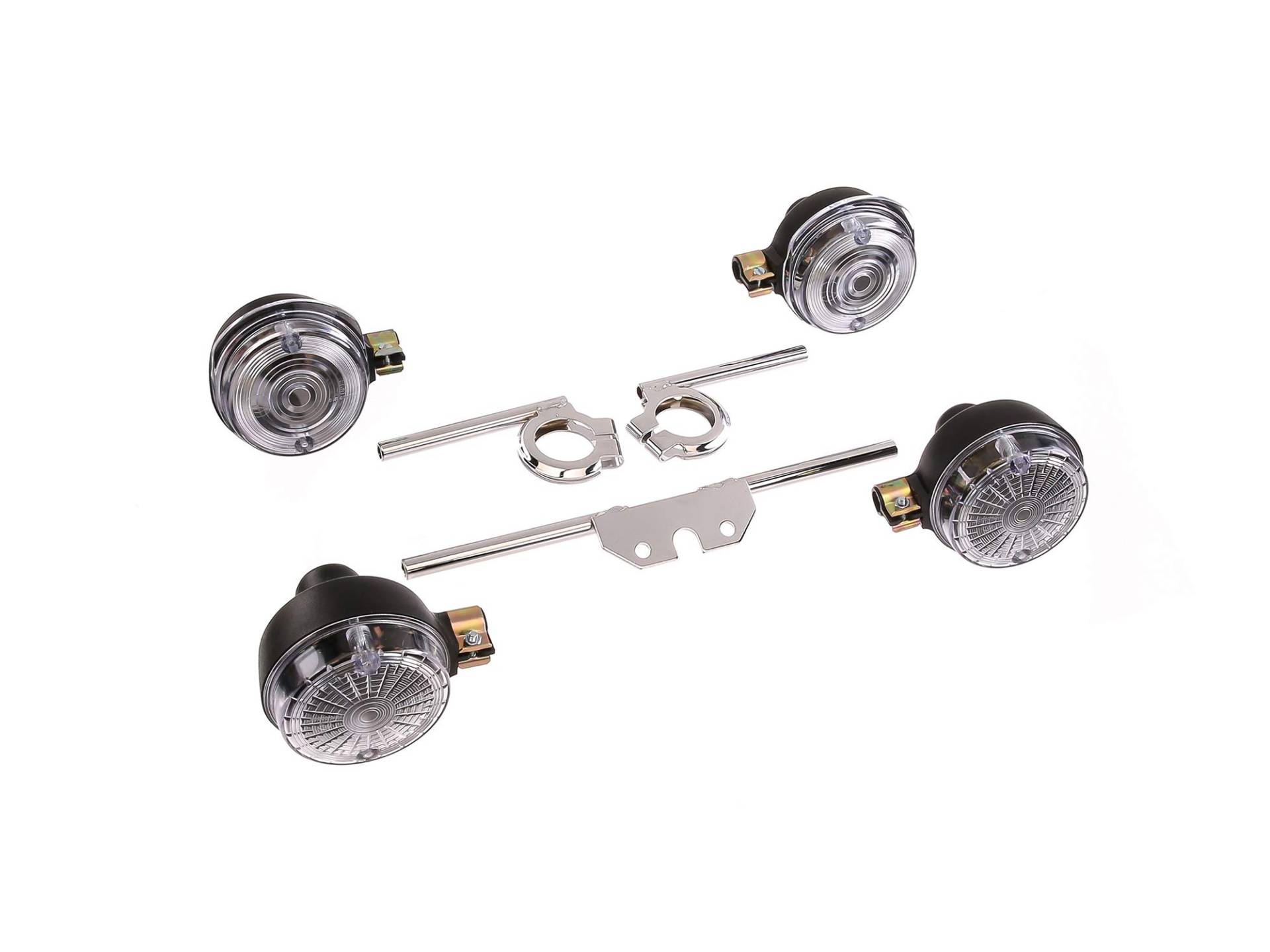 AKF Set: 4 weiße Blinker rund, komplett inkl. Blinkerträger chrom - für Simson S50, S51, S70 AKF Set: 4 weiße Blinker rund, komplett inkl. Blinkerträger chrom - für Simson S50, S51, S70 von AKF