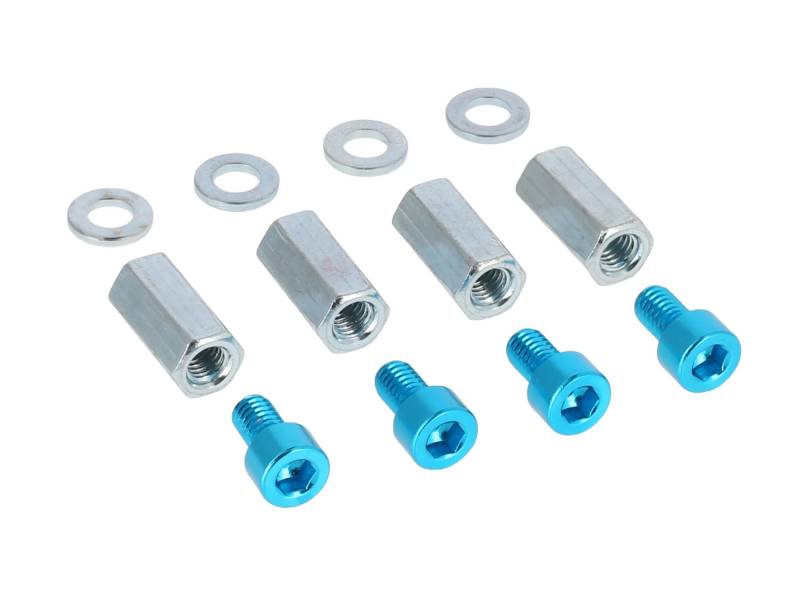 Set: 4x Aluminium-Schrauben Hellblau + Langmuttern + Scheiben, für Zylinderkopf von AKF