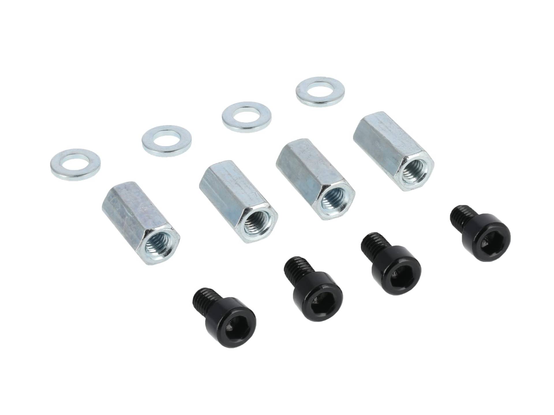 AKF Set: 4x Aluminium-Schrauben Schwarz + Langmuttern + Scheiben, für Zylinderkopf - für Simson S50, S51, S53, S70, S83, KR51 Schwalbe, SR4 Spatz, Star, von AKF