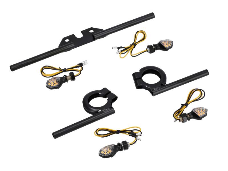 AKF Set: 4x Mini-Blinker Mattschwarz/Klar 12V LED inkl. Blinkerträger schwarz - für Simson S50, S51, S70 von AKF