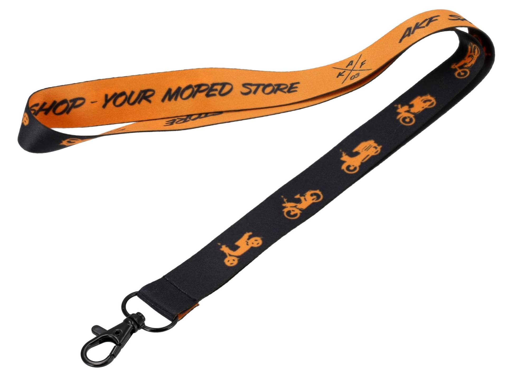 Schlüsselband "AKF Mopedparade" schwarz/orange, mit Karabinerhaken von AKF