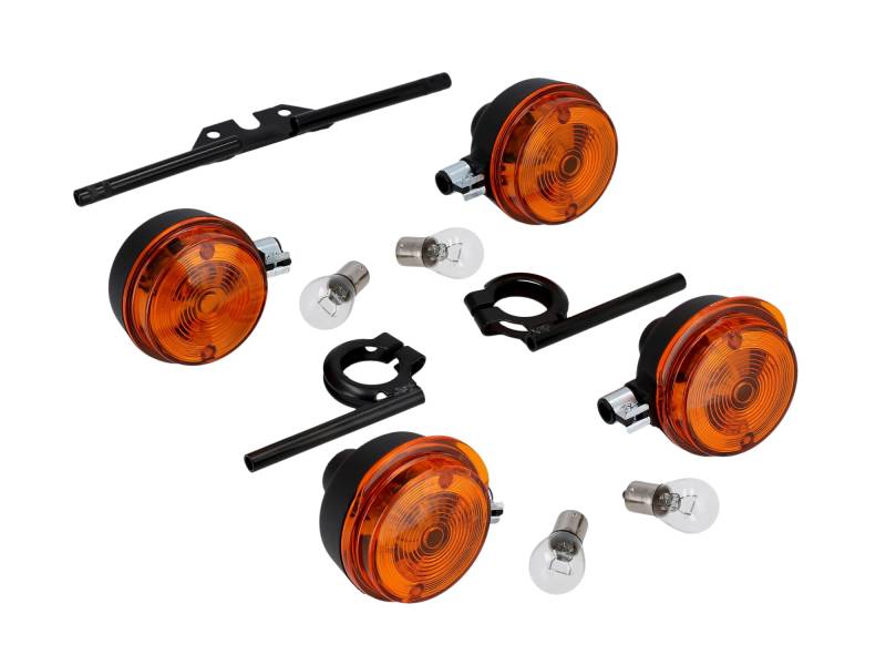 AKF Set: 4 Blinker rund komplett, + 6V Lampen und Blinkerträger schwarz - für Simson S50, S51, S70 von AKF