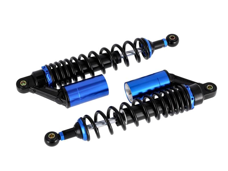 Set: Tuning-Federbeine 360mm, mit externen Ausgleichsbehälter, Schwarz/Blau - für Simson S50, S51, S70 von AKF