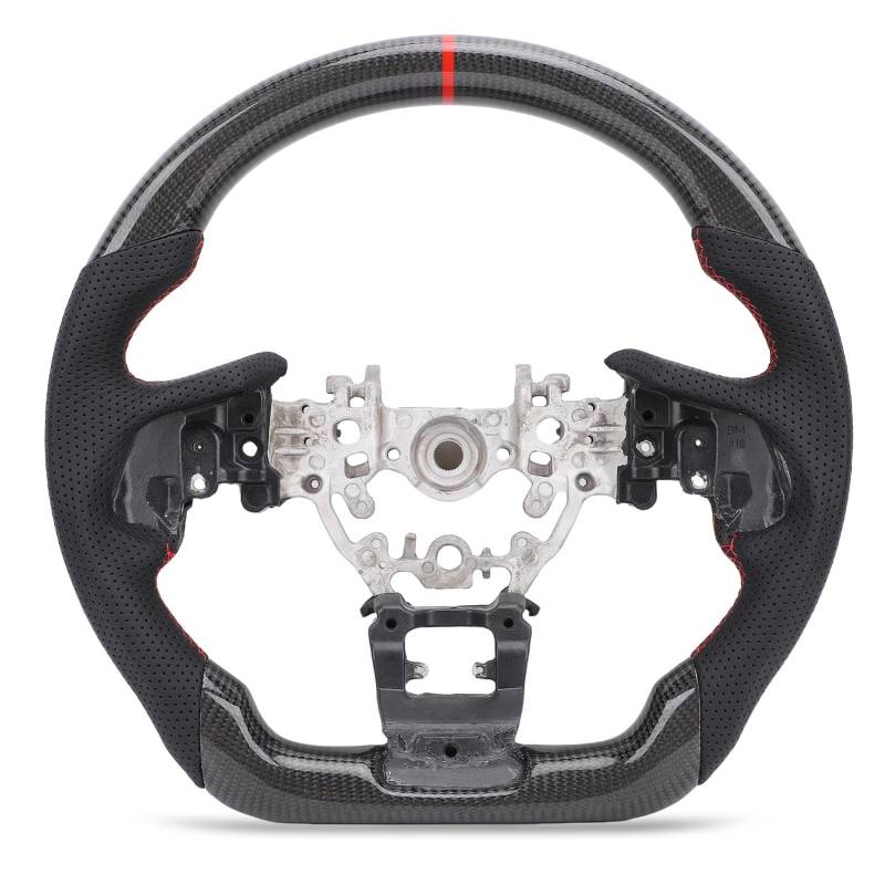 Lenkrad mit Flacher Unterseite, D-förmiges Renndesign, Perforiertes Carbonfaser-Leder mit Roten Nähten, 12-Uhr-Ring für WRX VB Levorg STI VN Legacy von AKLOSIPY