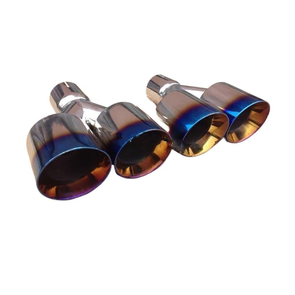 1 Paar Edelstahl-Universal-Auto-Automobil-Spitzenrohre 1 Bis 2 Doppelrohr-Auspuffanlage Silberblauer Schalldämpfer Endrohr Schalldämpfer(63MM IN-101MM OUT) von AKOUFALL