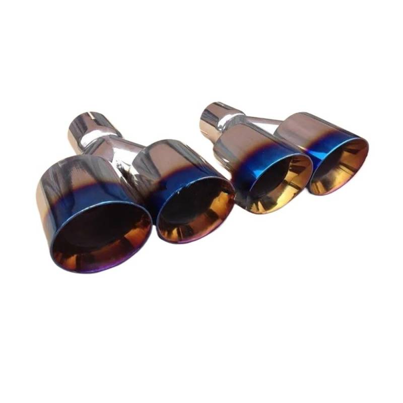 1 Paar Edelstahl-Universal-Auto-Automobil-Spitzenrohre 1 Bis 2 Doppelrohr-Auspuffanlage Silberblauer Schalldämpfer Endrohr Schalldämpfer(63MM IN-101MM OUT) von AKOUFALL