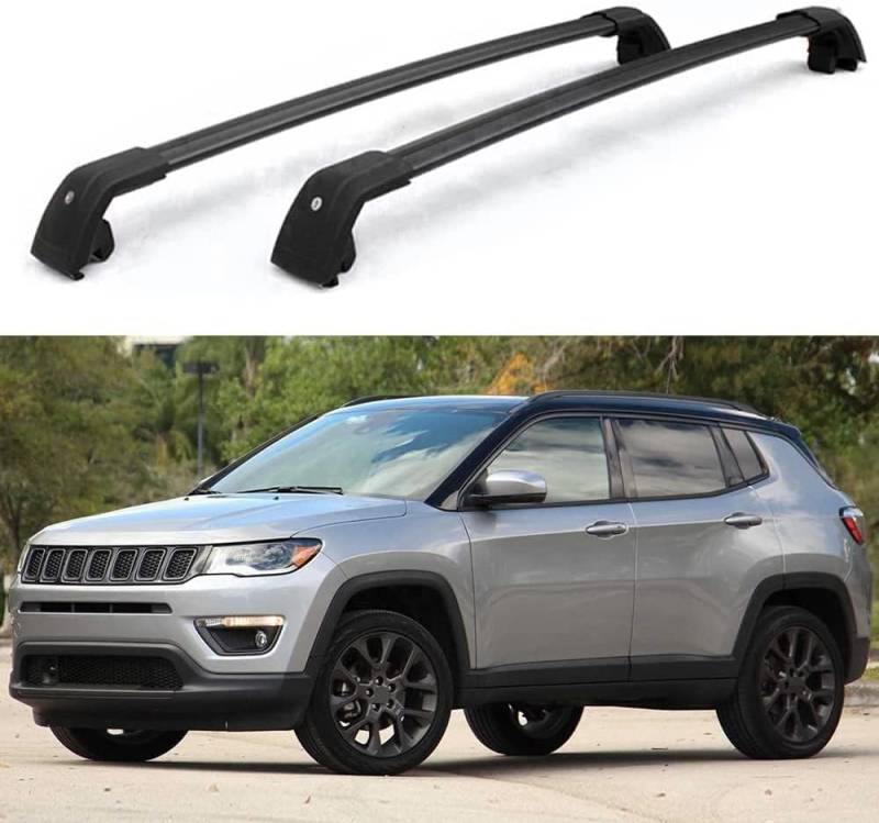 2 StüCk Auto Dachträger für Jeep Compass 2017 2018 2019 2020 2021 2022 2023, Eloxiertem Aluminium Fahrradträger Dachboxen Offener Dachreling Dachgepäckablage von AKRE