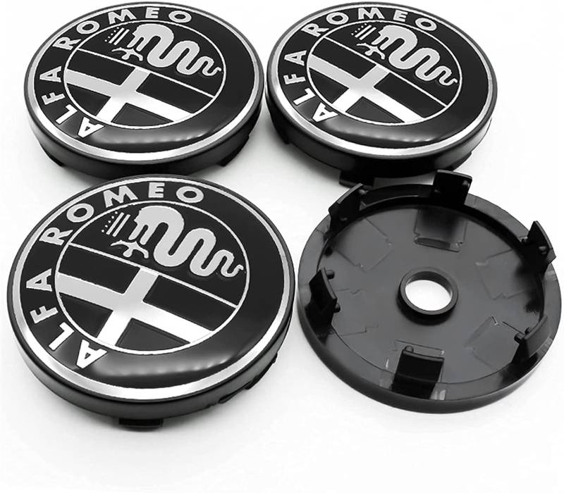 AKXBEFU 4 Stück Radnabenkappen für Alfa Romeo 159 156 Giulietta Mito Giulia Spider Brera 60MM, Nabendeckel Radnabenabdeckung Nabenkappen Felgendeckel Radkappen Wheel Hub Caps von AKXBEFU