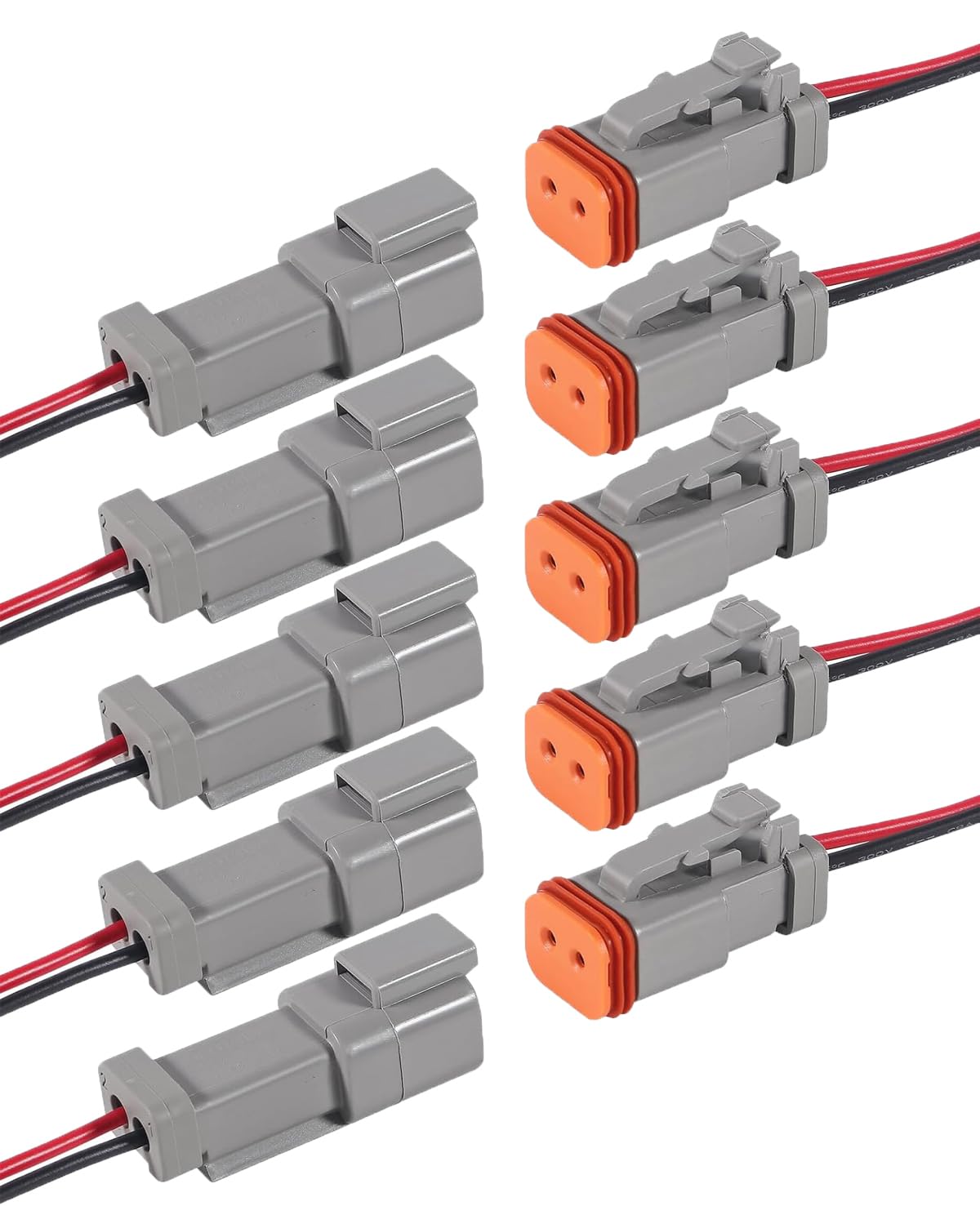 ALAMSCN 5 Sets 2 Polig DT Stecker DT Steckverbinder Wasserdichter Stecker und Buchse Deutsch Stecker Elektrischer Steckverbinder mit 15cm 16AWG Kabel für Motorräder, Auto, LKW, Boot von ALAMSCN