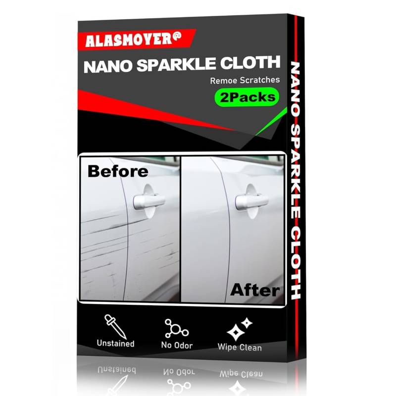 ALASMOYER 2er-Pack Nano Sparkle Tuch, Nano Sparkle Tuch Auto Kratzer Original, einfache Reparatur von Lackkratzern und Wasserflecken von ALASMOYER