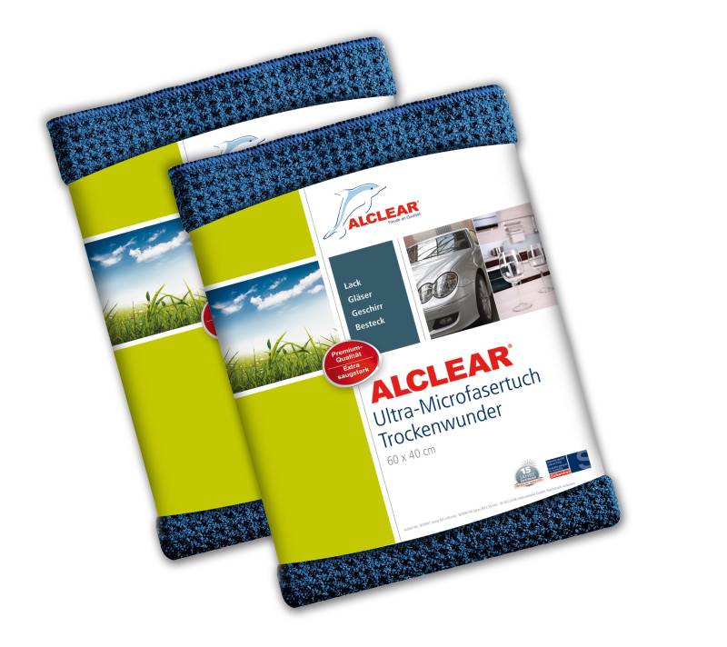 ALCLEAR 820901_2 Saugstarkes Microfasertuch Trockenwunder, 2 St- 60x40 cm Waffeltuch, zieht Wasser ohne Kratzer und Schlieren - perfekt für Auto, Autolacke, Motorrad, Küche, Gläser, Geschirr - Navy von ALCLEAR