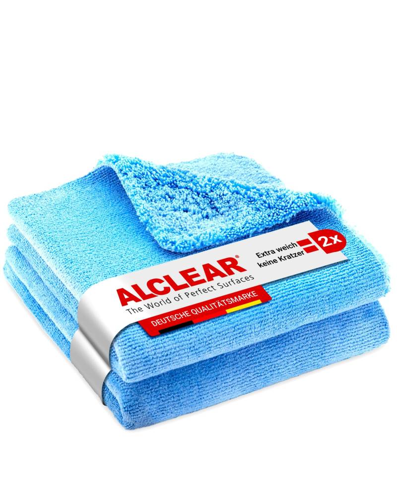 ALCLEAR Poliertuch Auto Trockentuch - 2er Set - Premium Mikrofasertücher Auto für professionelle Lackpflege - 40x40cm Mikrofasertuch zum kratzfreien Trocknen & Auto polieren - Mikrofaser Trockentuch von ALCLEAR