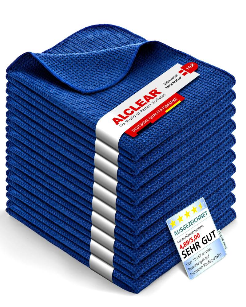 ALCLEAR 820901_10 Saugstarkes Microfasertuch Trockenwunder, 10 St. 60x40 cm Waffeltuch, zieht Wasser ohne Kratzer u. Schlieren - perfekt für Auto, Motorrad, Küche, Gläser, Geschirr, Gastro - Navy von ALCLEAR