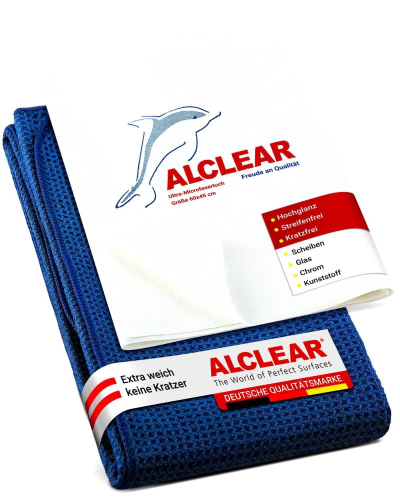 ALCLEAR 820002 Mikrofasertücher Fensterset - Fenstertuch, 60x45 cm Wundertuch und Trockentuch 60x40 cm - für streifenfreies Fensterputzen bei Auto Haushalt Wintergarten von ALCLEAR