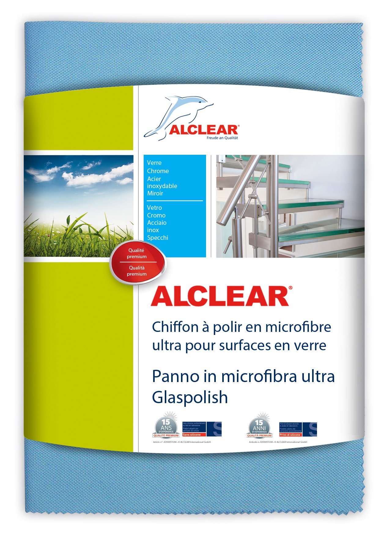 ALCLEAR 820051UM Poliertuch, Mikrofaser Ultra für die Oberflächen aus Glas blau Maße 70 x 50 cm von ALCLEAR