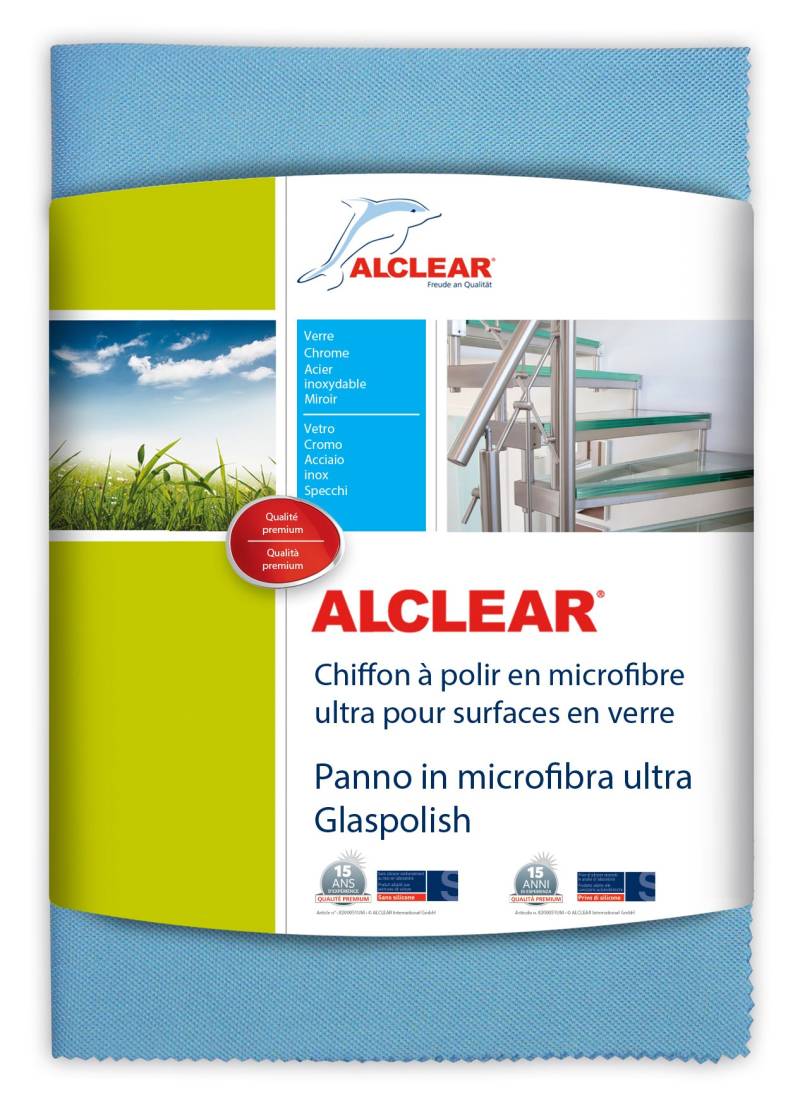 ALCLEAR 820051UM Poliertuch, Mikrofaser Ultra für die Oberflächen aus Glas blau Maße 70 x 50 cm von ALCLEAR