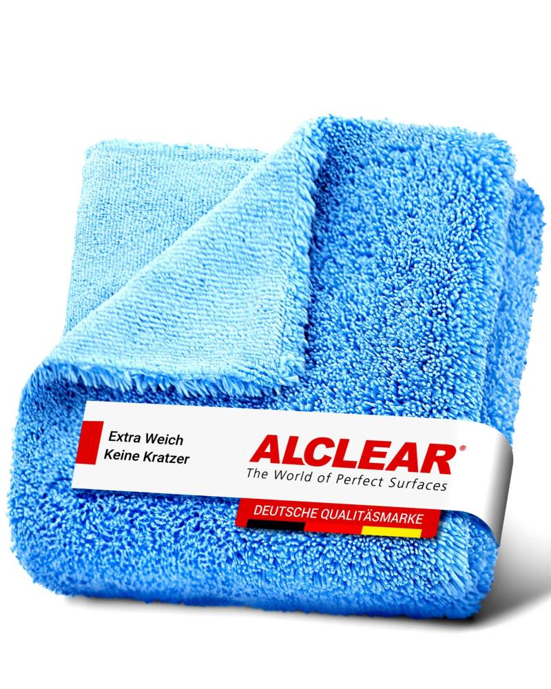 ALCLEAR Microfaser Auto Poliertuch 2-Seiten-Allrounder, auch für Motorrad, Poliermaschine, Lackpolitur, Detailing Mikrofasertuch, 40x40 cm blau von ALCLEAR
