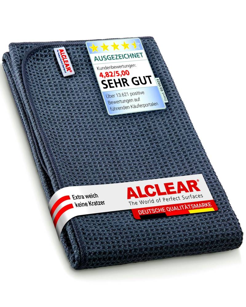 ALCLEAR 820901M Saugstarkes Microfasertuch Trockenwunder Maxi, 80x55 cm Waffeltuch, zieht Wasser ohne Kratzer u. Schlieren - ideal für Auto, Autolacke, Motorrad, Küche, Gläser, Geschirr - anthrazit von ALCLEAR