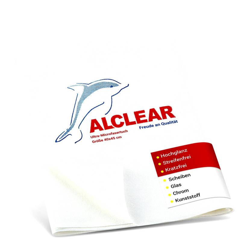 ALCLEAR 950001 Microfaser Fenstertuch streifenfrei 40x45 cm - ideal als Scheibentuch ohne Nachtrocknen, Glasputztücher zum Putzen von Auto, Haushalt, Fenster & Chrom, Farbe weiss von ALCLEAR