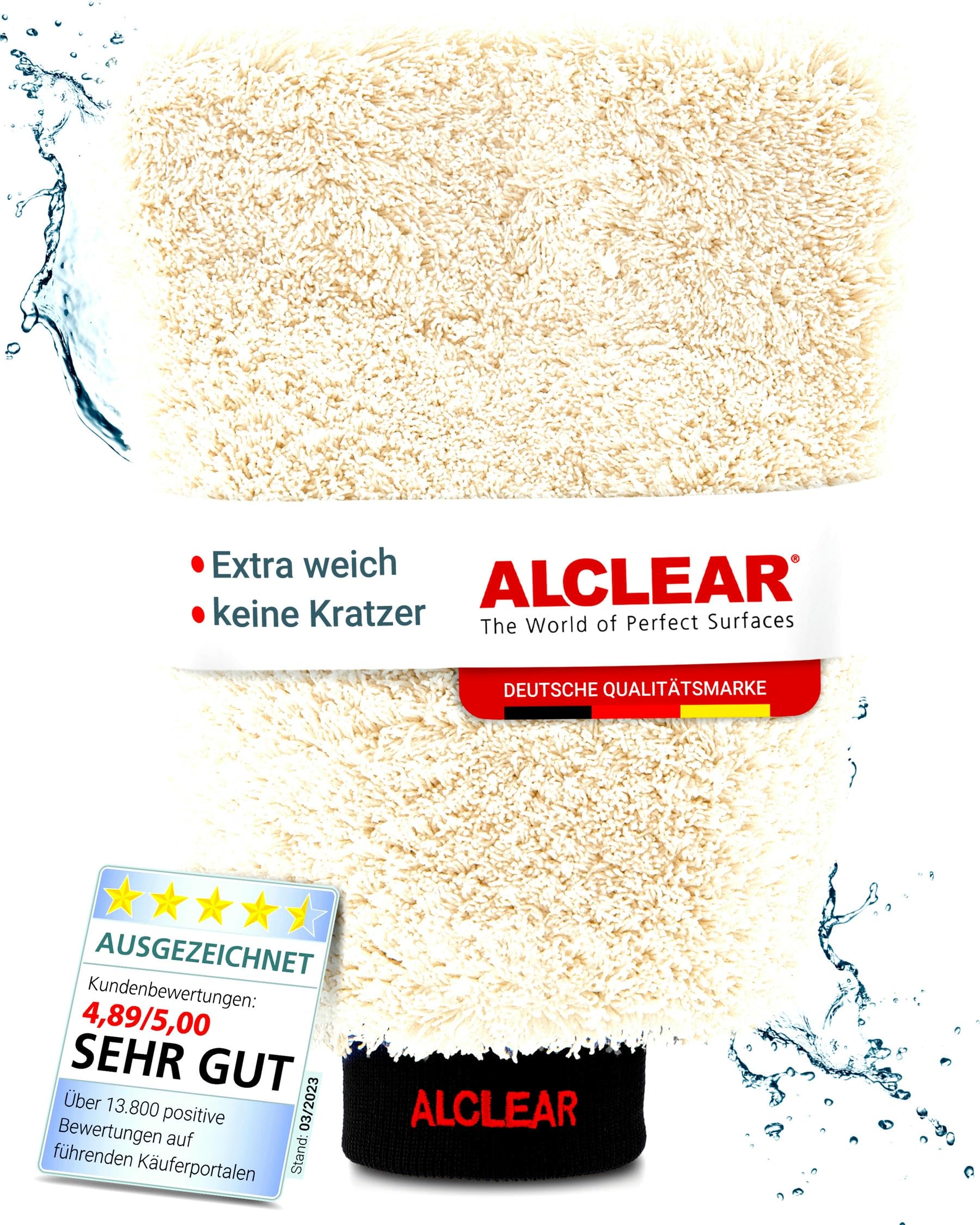 ALCLEAR Mikrofaser Waschhandschuh Auto - Premium Auto Waschhandschuh für professionelle Autopflege - 100% kratzfrei & schonend - Hochwertiger Mikrofaser Handschuh Auto - Extrem saugstark & weich von ALCLEAR