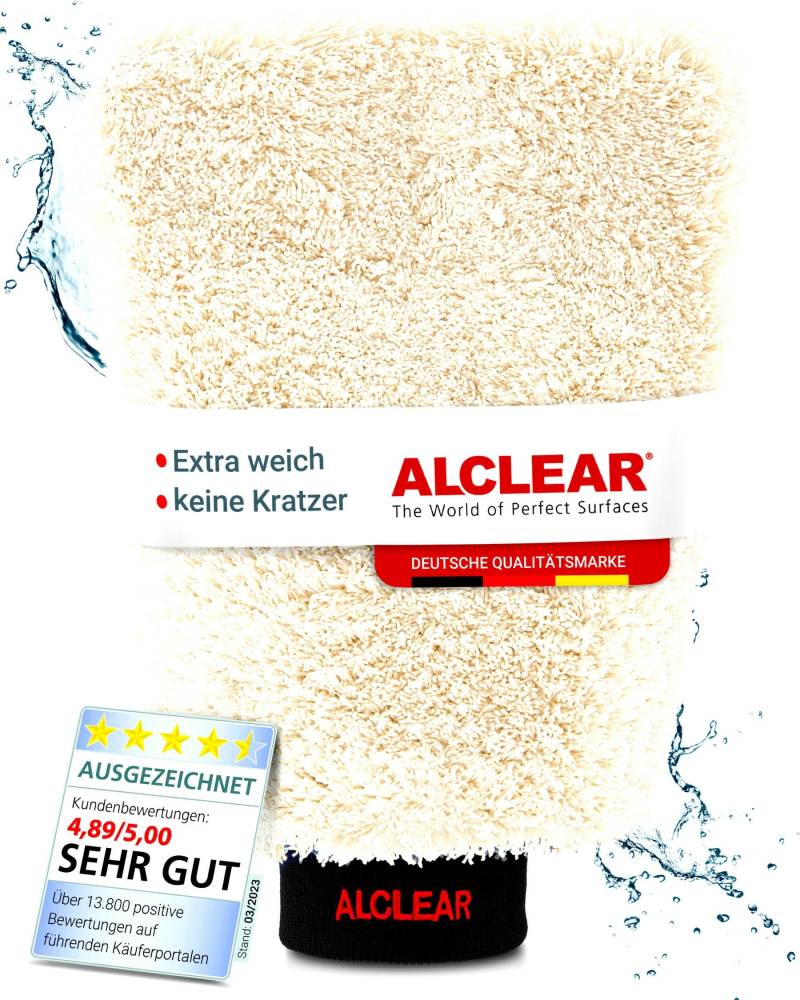 ALCLEAR Mikrofaser Waschhandschuh Auto - Premium Auto Waschhandschuh für professionelle Autopflege - 100% kratzfrei & schonend - Hochwertiger Mikrofaser Handschuh Auto - Extrem saugstark & weich von ALCLEAR