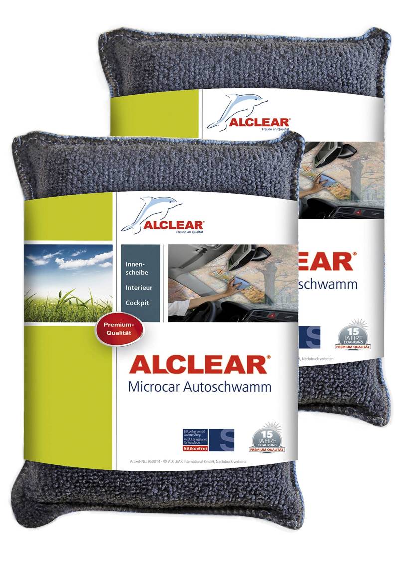 ALCLEAR 950014 Ultra-Microfaser Autoschwamm, 2er Set, Trockentuch gegen beschlagene Auto Scheiben und Windschutzscheiben, Anthrazit/Blau von ALCLEAR
