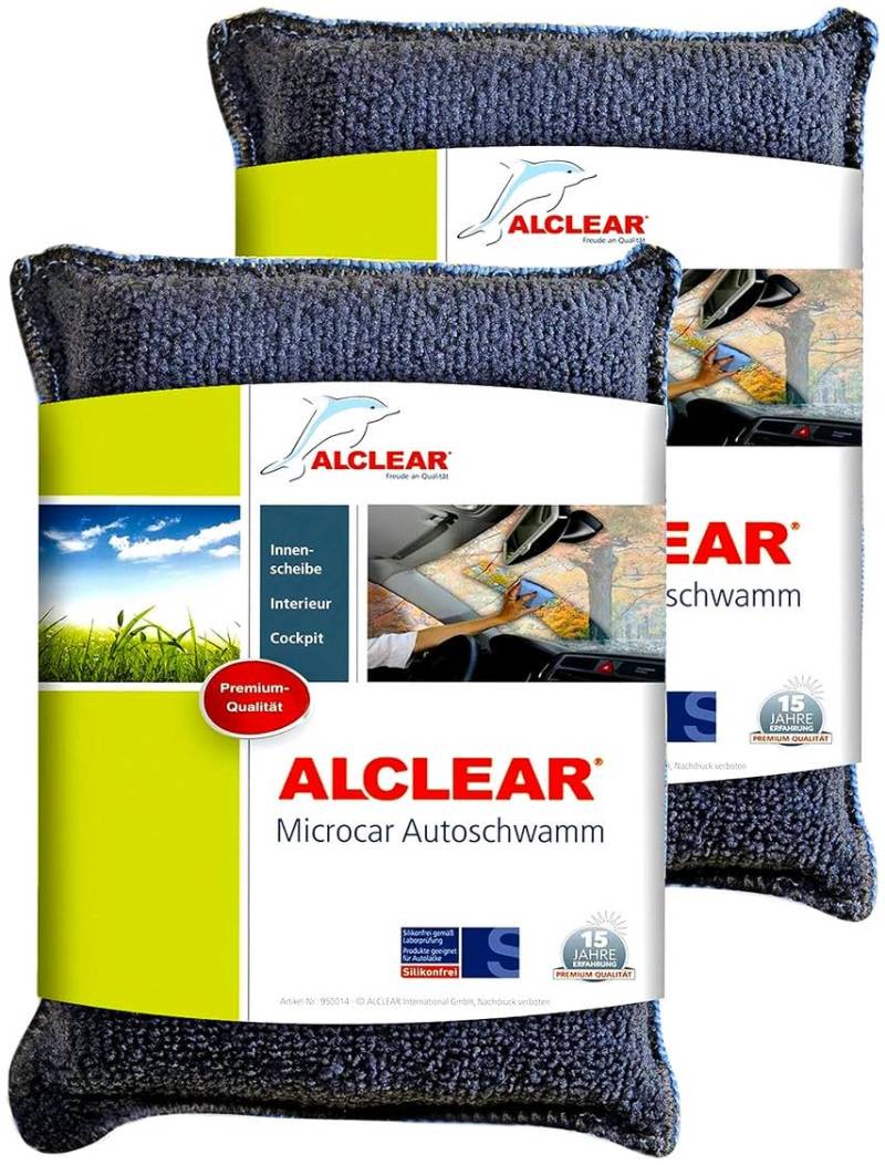 ALCLEAR 950014 Ultra-Microfaser Autoschwamm, 2er Set, Trockentuch gegen beschlagene Auto Scheiben und Windschutzscheiben, Anthrazit/Blau von ALCLEAR