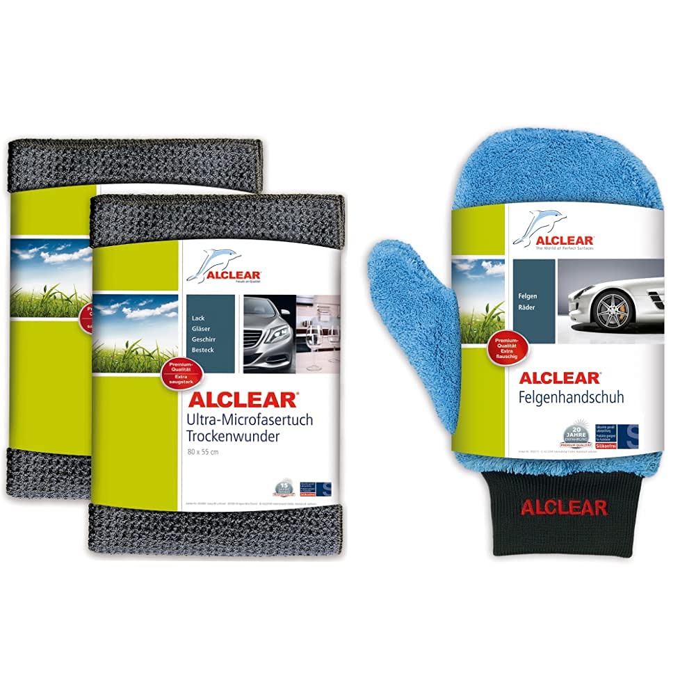 ALCLEAR Auto Microfasertuch Trockenwunder für Autopflege, 2er Set, 80x55 cm grau & Microfaser Auto Alu Felgen Reiniger-Handschuh für Autopflege Motorrad Fahrrad, 26x12 cm ALCLEAR Auto Microfasertuch Trockenwunder für Autopflege, 2er Set, 80x55 cm grau & Microfaser Auto Alu Felgen Reiniger-Handschuh für Autopflege Motorrad Fahrrad, 26x12 cm von ALCLEAR