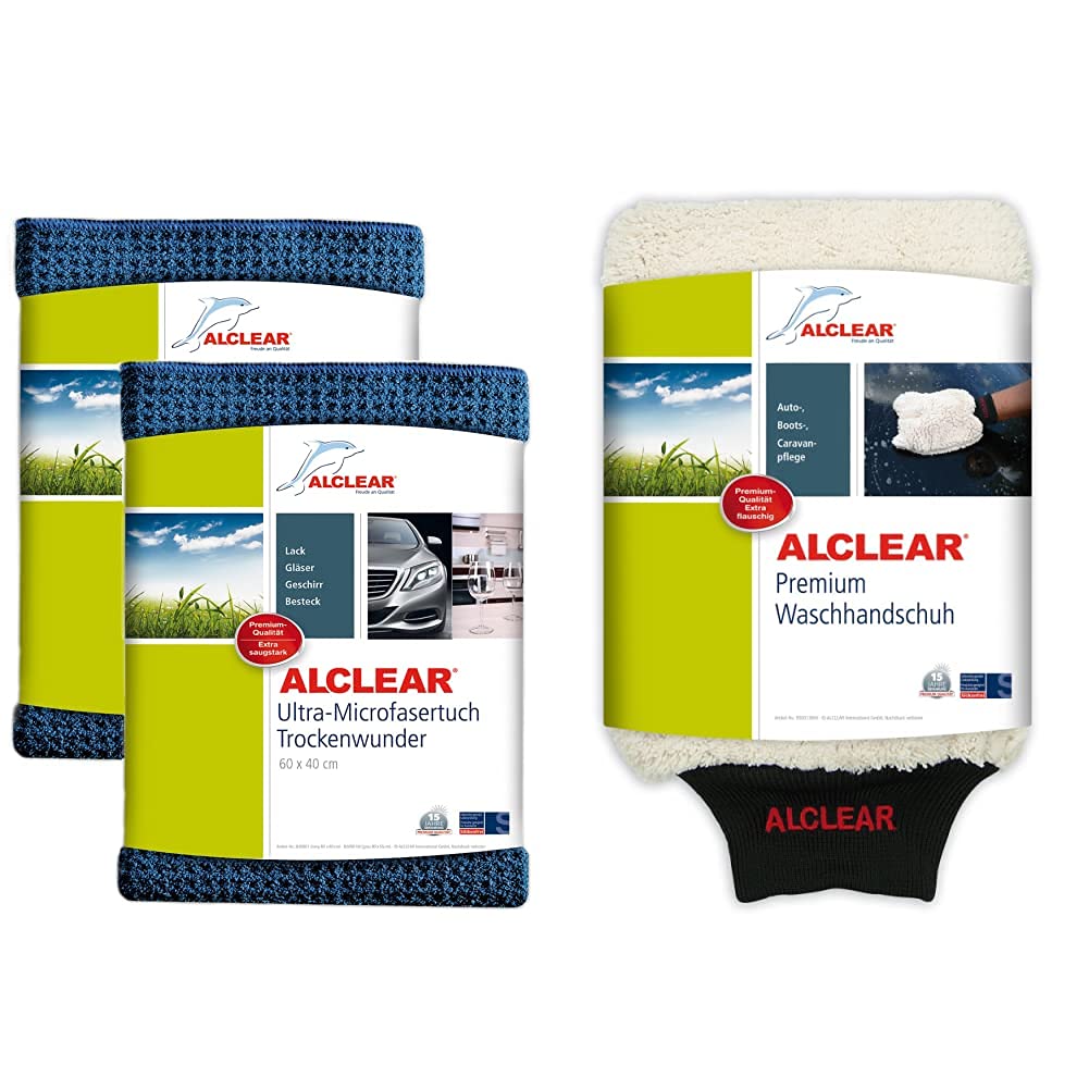 ALCLEAR Auto Microfasertuch Trockenwunder für Autopflege, 2er Set, Autolack, Motorrad, Küche u. Haushalt – 60x40 cm blau & Mikrofaser Handschuh zum Auto waschen mit Shampoo ALCLEAR Auto Microfasertuch Trockenwunder für Autopflege, 2er Set, Autolack, Motorrad, Küche u. Haushalt – 60x40 cm blau & Mikrofaser Handschuh zum Auto waschen mit Shampoo von ALCLEAR