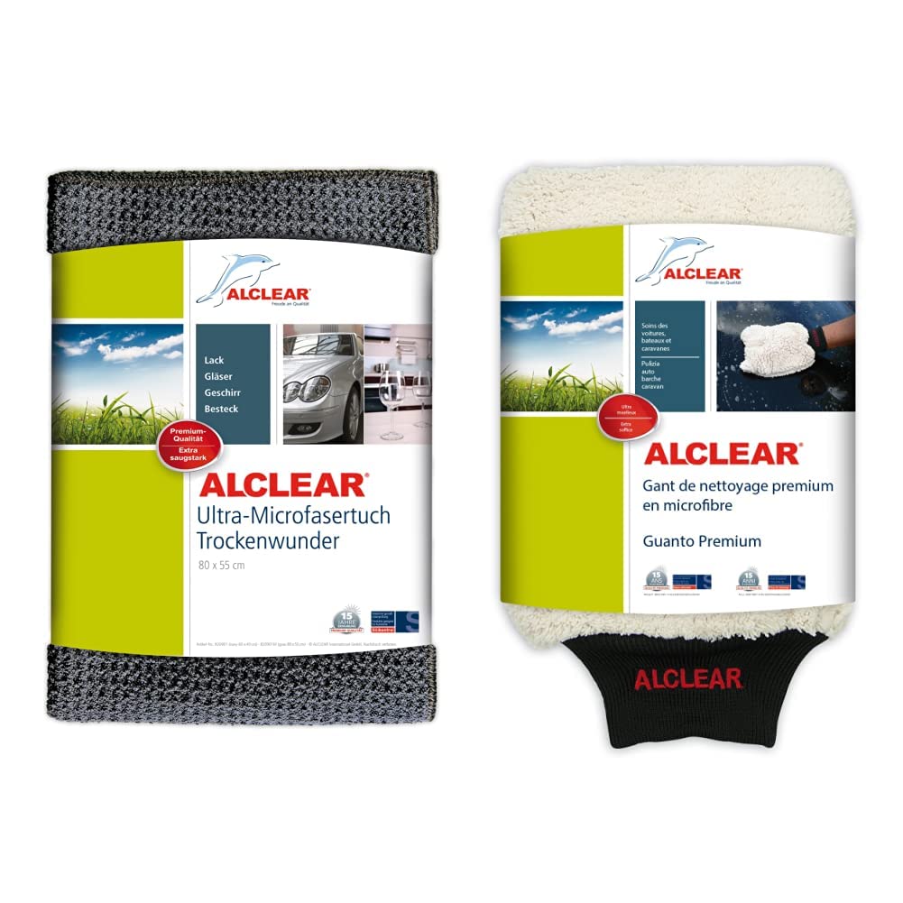 ALCLEAR Auto Microfasertuch Trockenwunder für Autopflege, Autolack, Motorrad, Küche u. Haushalt – 80x55 cm grau & Mikrofaser Handschuh zum Auto waschen mit Shampoo ALCLEAR Auto Microfasertuch Trockenwunder für Autopflege, Autolack, Motorrad, Küche u. Haushalt – 80x55 cm grau & Mikrofaser Handschuh zum Auto waschen mit Shampoo von ALCLEAR