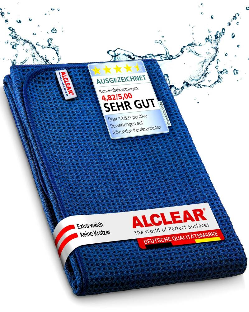 ALCLEAR Auto Microfasertuch Trockenwunder für Autopflege, Autolack, Motorrad, Küche u. Haushalt – Microfaser Geschirrtuch - weiches Trockentuch - 60x40 cm blau von ALCLEAR