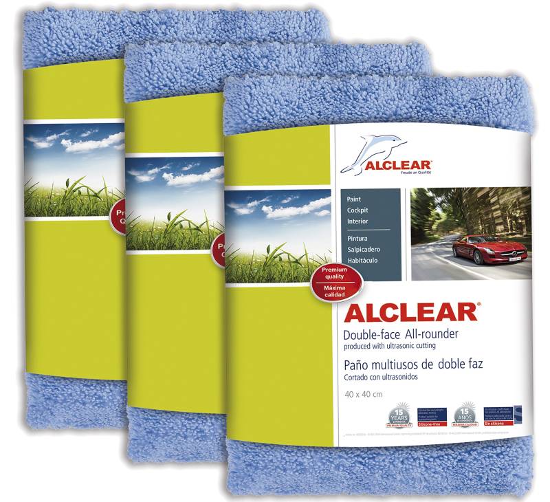 ALCLEAR Poliertücher 2-seitiger Allrounder für Auto Motorrad & Poliermaschine, Detaillierung Mikrofaser Poliertuch Set, 3er Set, saugfähig 40x40 cm blau. von ALCLEAR