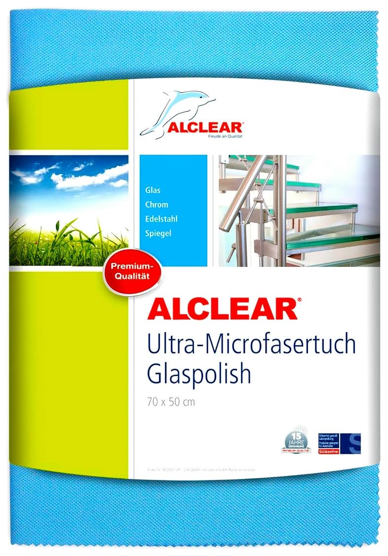 ALCLEAR Ultra-Microfasertuch Glaspolish 70x50 cm blau Glaspoliertuch Glastuch Gläsertuch Geschirrtuch, wie ein blaues Wundertuch von ALCLEAR